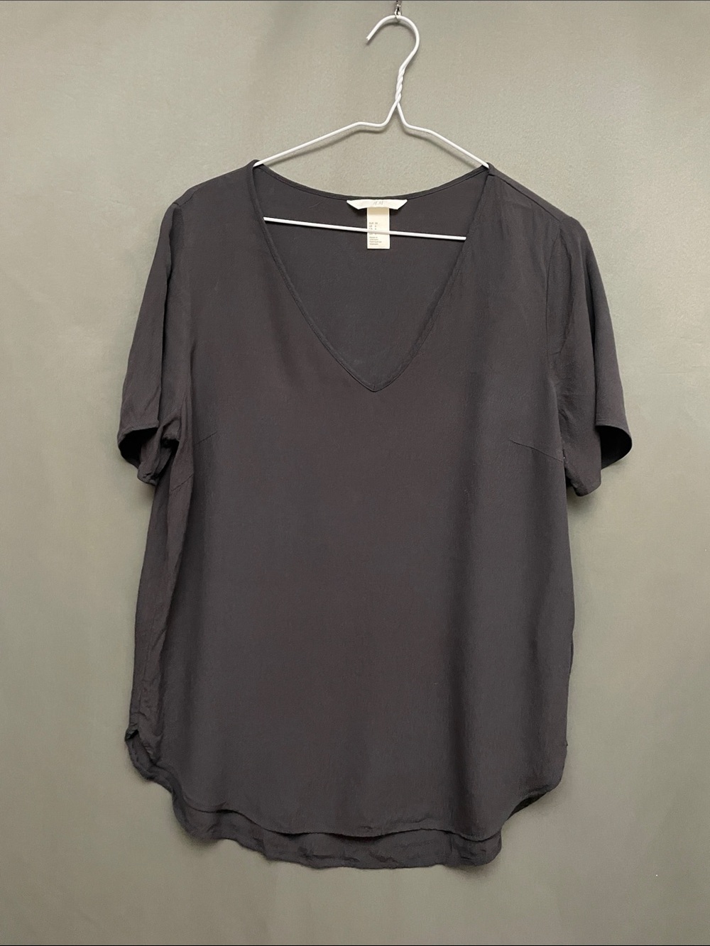H&M Charcoal Grey V-Neck Short Sleeve Blouse